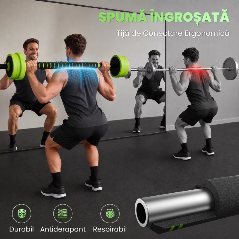 SPORTNOW Set de Greutăți 4 în 1 de 20 kg, convertibil în kettlebell, 2 gantere, bară și suport pentru flotări, verde