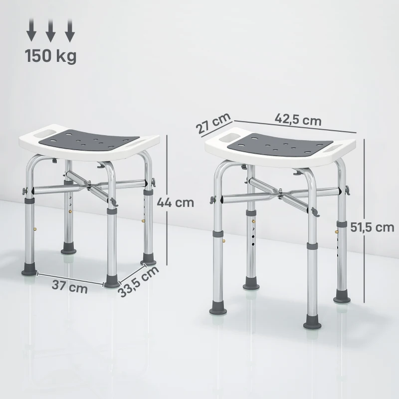 HOMCOM Taburete para Ducha de Aluminio con Altura Regulable y Pies Antideslizantes con Ventosa, Gris