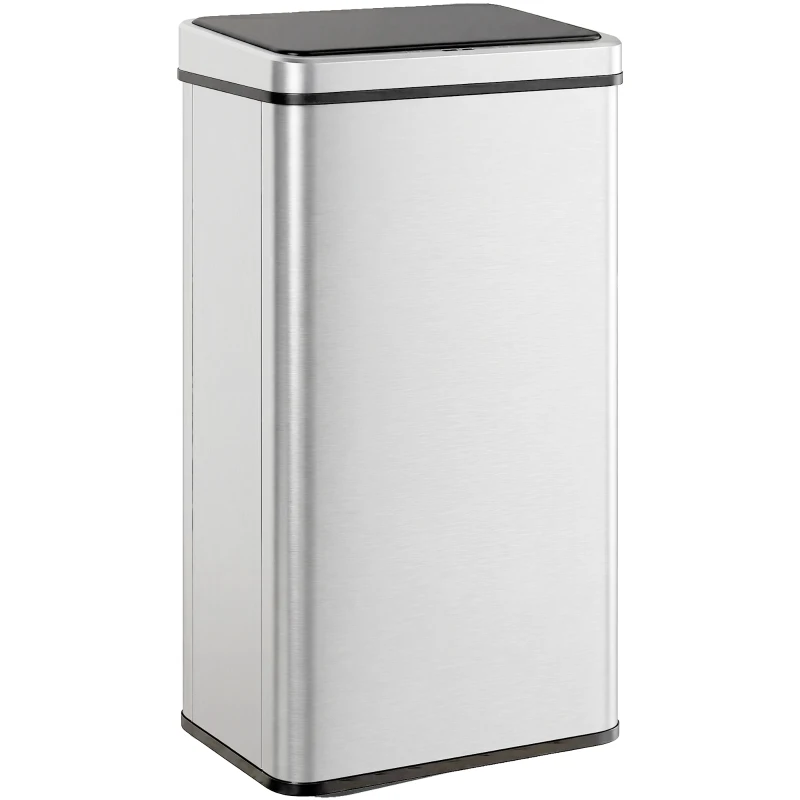 HOMCOM Poubelle à Capteur de 50L, Couvercle à Fermeture en Douceur, Poubelle de Cuisine Automatique Acier Inoxydable, Argenté