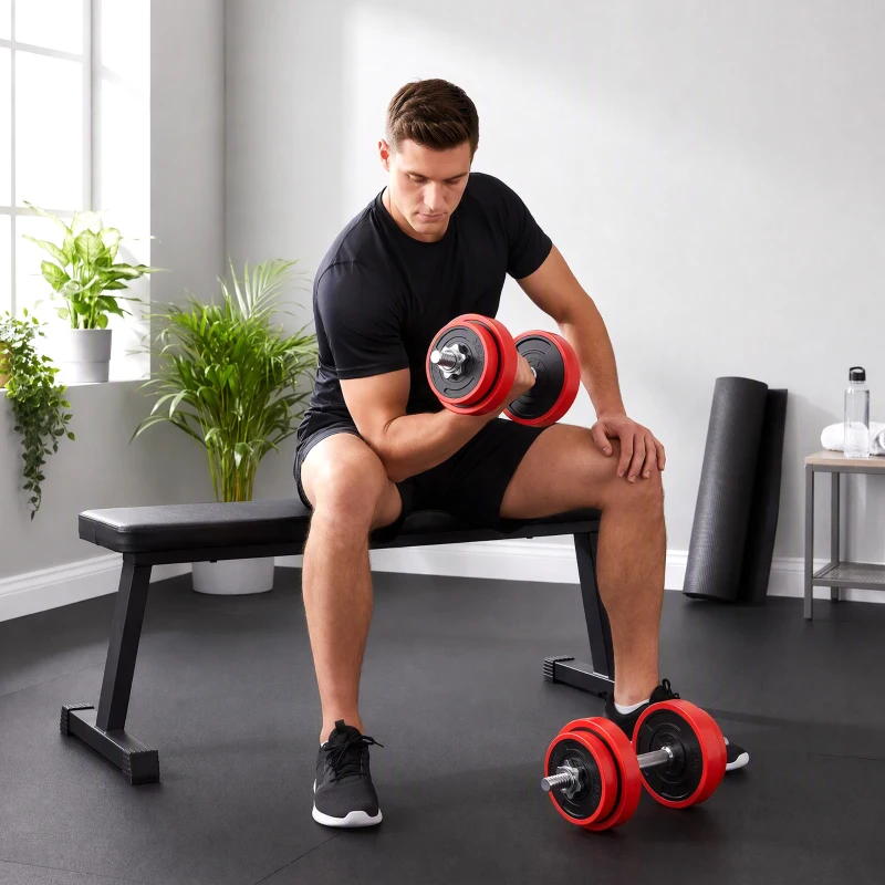 HOMCOM Haltères de 20 kg ensemble d'haltères musculation réglable avec barre d'extension pour entraînement musculaire et haltérophilie