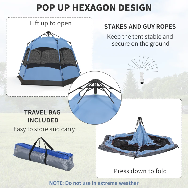 Outsunny 3 Man Instant Pop Up Tent with Rainfly, Portable Camping Shelter with Sewn-in Groundsheet, Carry Bag, Blue