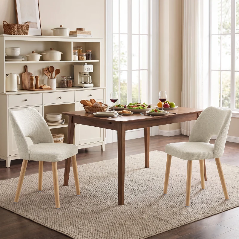 HOMCOM Dining Chairs Set Upholstered Kitchen Chenille Tool Free Assembly Rubberwood Legs, Beige