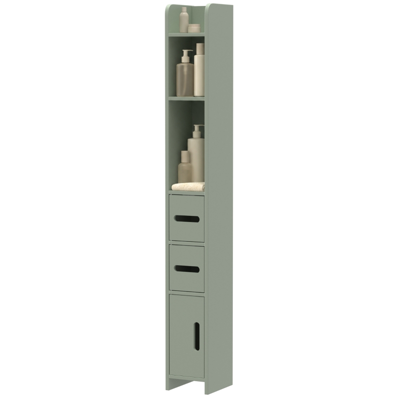 Kleankin Móvel Coluna de Casa de Banho Armário Alto com Prateleiras e Portas 15x17x120 cm Verde Claro