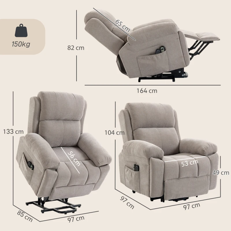 HOMCOM Fauteuil Électrique Releveur Inclinable, Chauffant, Massant 8 Points, en Chenille, 2 Télécommandes, Beige