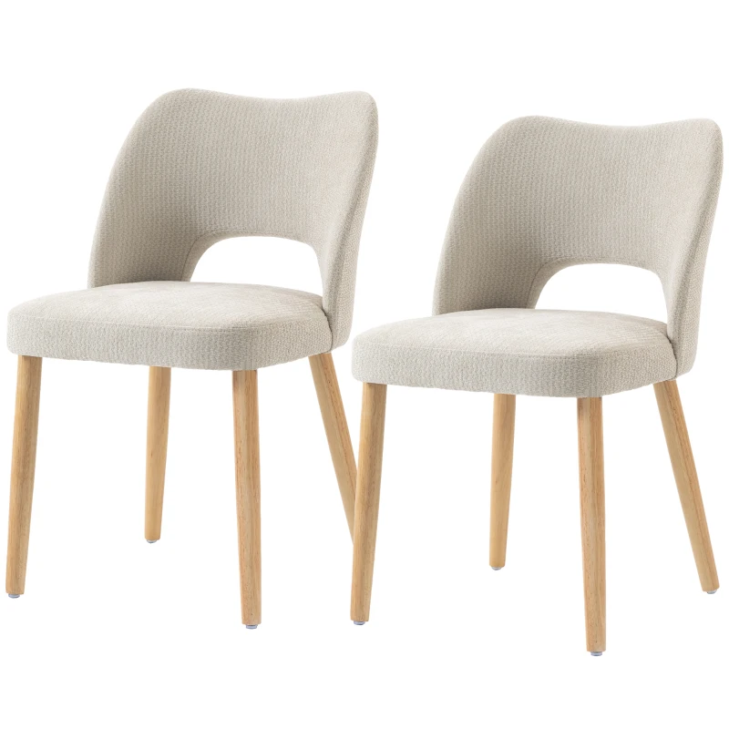 HOMCOM Dining Chairs Set Upholstered Kitchen Chenille Tool Free Assembly Rubberwood Legs, Beige