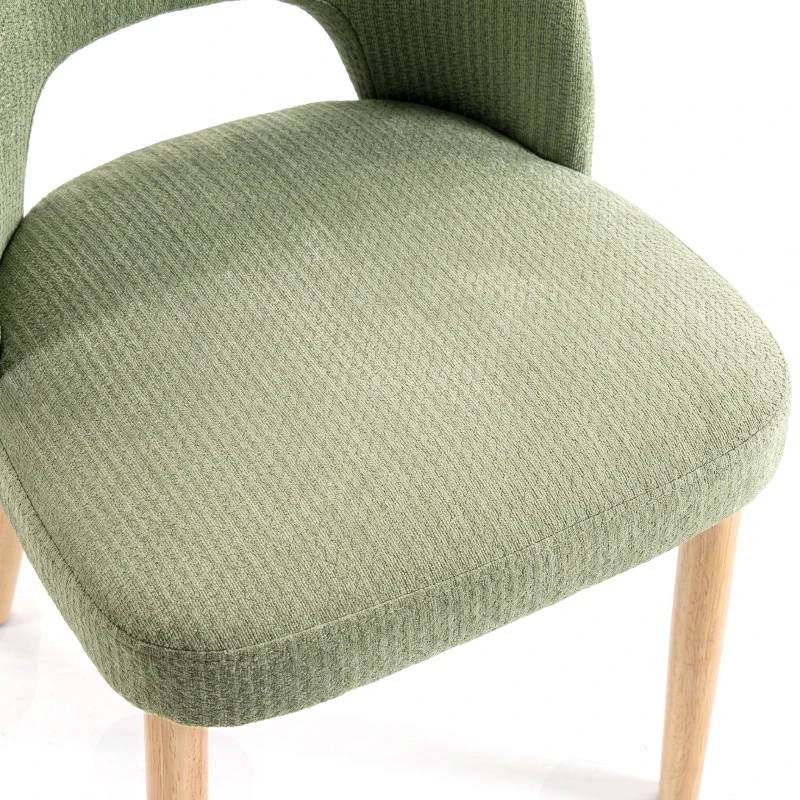 HOMCOM Dining Chairs Set Upholstered Kitchen Chenille Tool Free Assembly Rubberwood Legs, Green