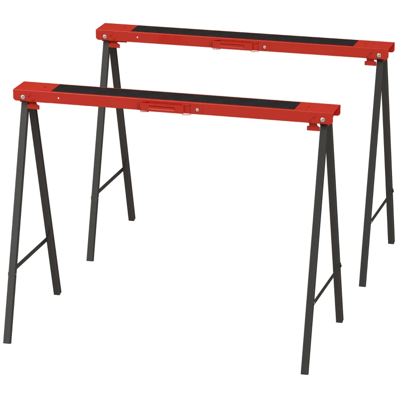 DURHAND Set 2 Piezas Caballetes de Trabajo Plegables, Superficie de Goma Antideslizante, Capacidad 250 kg, Rojo