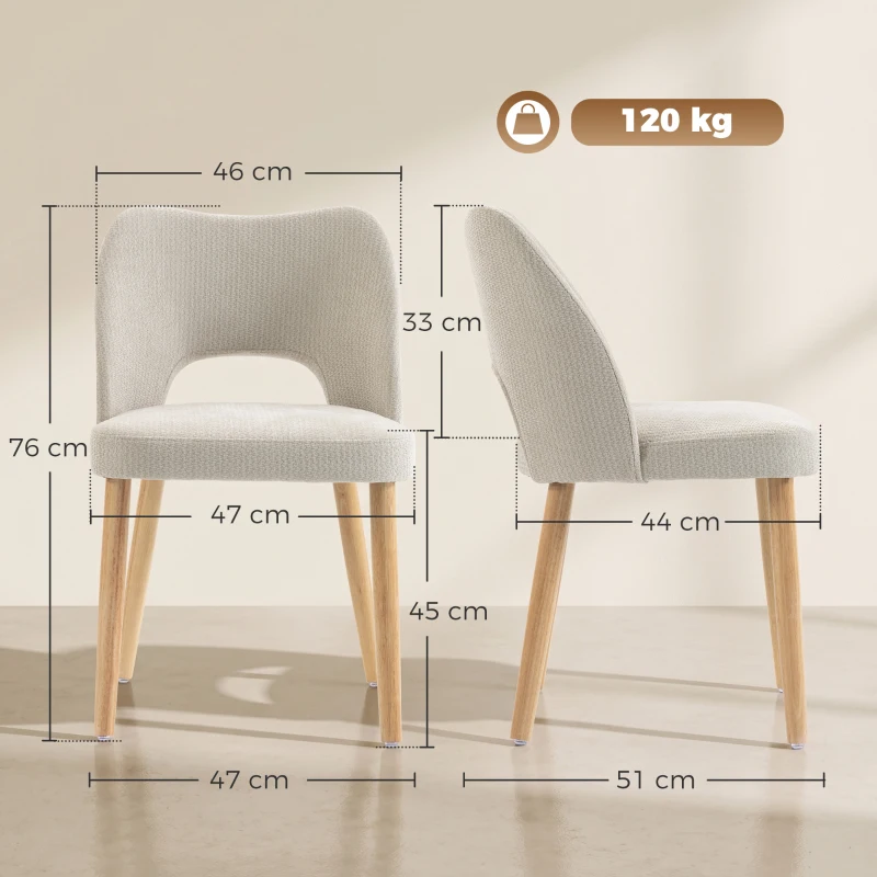 HOMCOM Dining Chairs Set Upholstered Kitchen Chenille Tool Free Assembly Rubberwood Legs, Beige