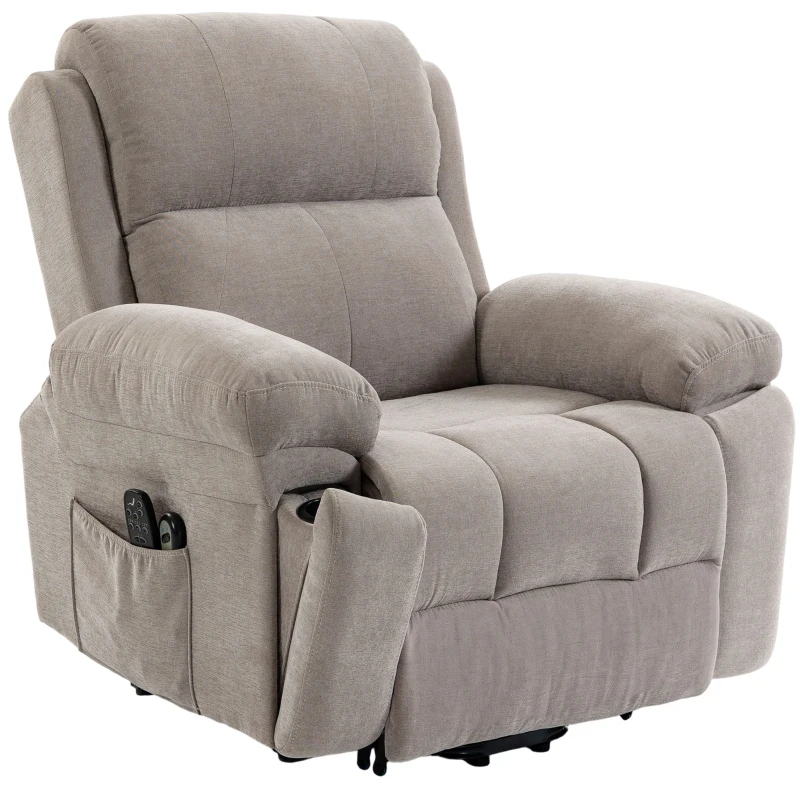 HOMCOM Fauteuil Électrique Releveur Inclinable, Chauffant, Massant 8 Points, en Chenille, 2 Télécommandes, Beige