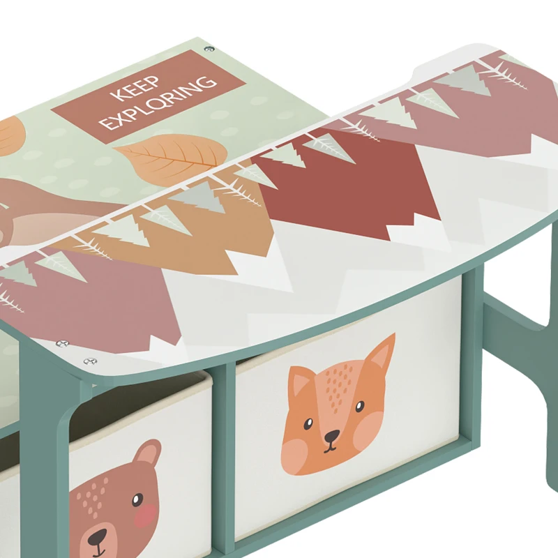 AIYAPLAY Kids Table and Chair Set, 3 in 1 Wooden Toy Box with 2 Fabric Drawers for Bedroom, Playroom, Gift for Boys Girls, Green