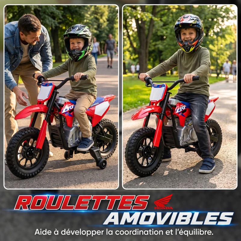 AIYAPLAY Moto Électrique Enfants sous Licence HONDA 12 V, Vitesse 3-6 Km/h, Voiture Électrique Enfants 3-8 ans, Rouge et Bleu