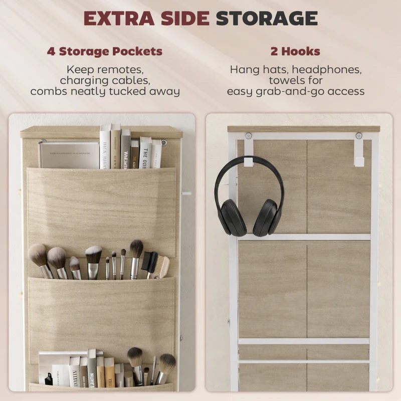 HOMCOM Chest of Drawers, Dresser for Bedroom with 8 Fabric Drawers, Tall Storage Unit w/ Side Storage Bag, Natural Wood Finish