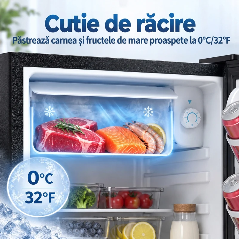 HOMCOM Frigider mic 72,5 L cu congelator, termostat reglabil, ușă reversibilă, 43 dB, negru