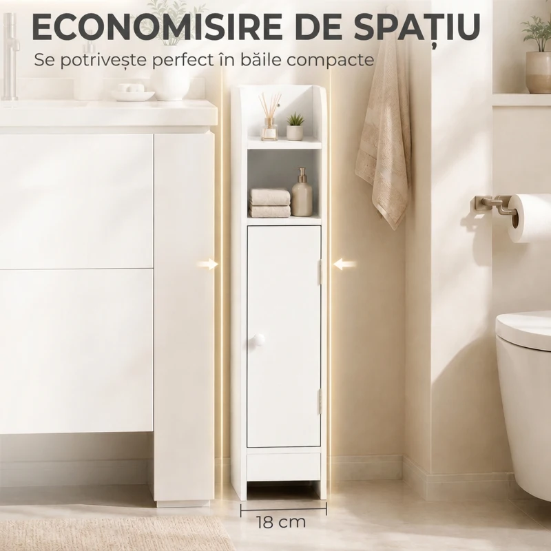 HOMCOM Dulap de Baie Îngust, Economisire de Spațiu, Alb