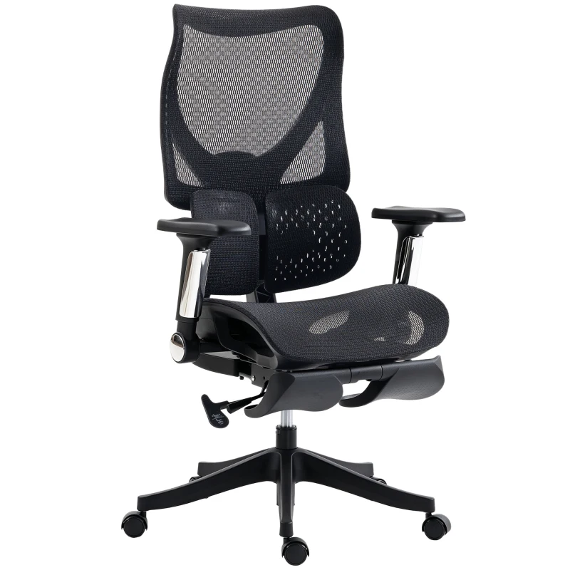 HOMCOM Ergonomic Office Chair with Lumbar Support, Mesh Reclining Desk Chair with Footrest, Adjustable High Back, Black