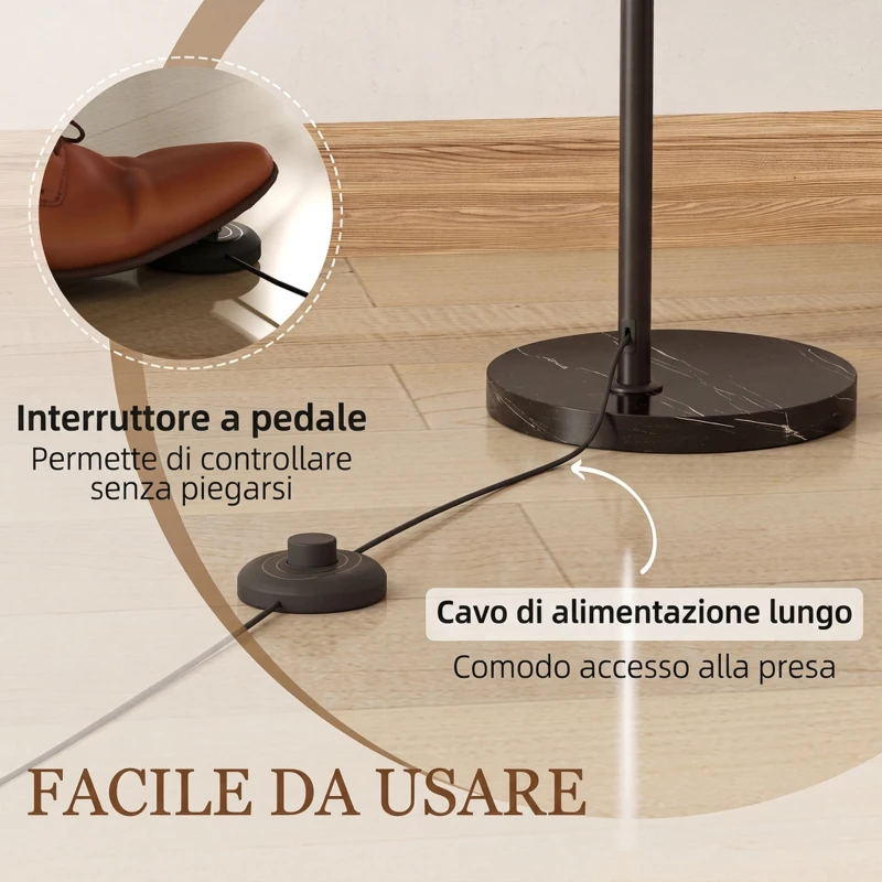 HOMCOM Lampada da Terra ad Arco con Interruttore a Pedale, 90x26x180 cm, Nero e Grigio Fumo