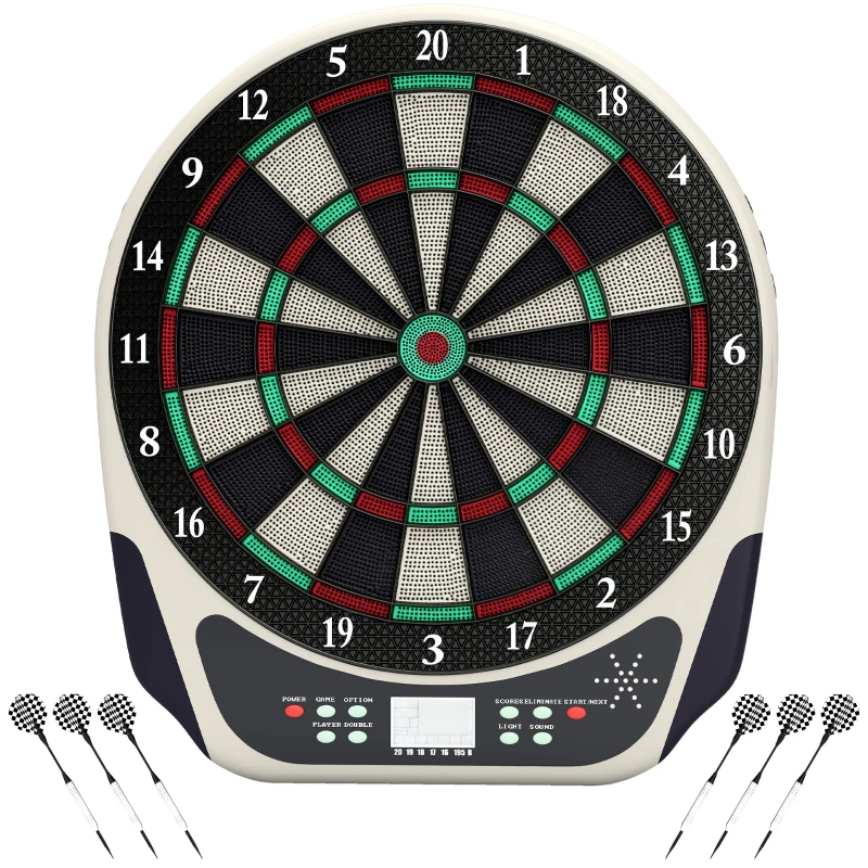 HOMCOM Elektronische Dartscheibe Dartboard mit Englische Sprachansagen LED-Anzeigen 6 Darts 24 Dartköpfe 18 Spiele 159 Varianten Dartautomat Dartscheibe Set für bis zu 8 Spieler