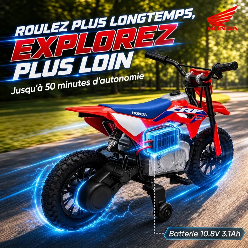 AIYAPLAY Moto Électrique Enfants sous Licence HONDA 12 V, Vitesse 3-6 Km/h, Voiture Électrique Enfants 3-8 ans, Rouge et Bleu