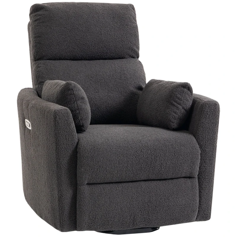 HOMCOM Riser Recliner Chair with Massage and Heat, Teddy Fleece Electric Power Lift Recliner for Elderly, Dark Grey