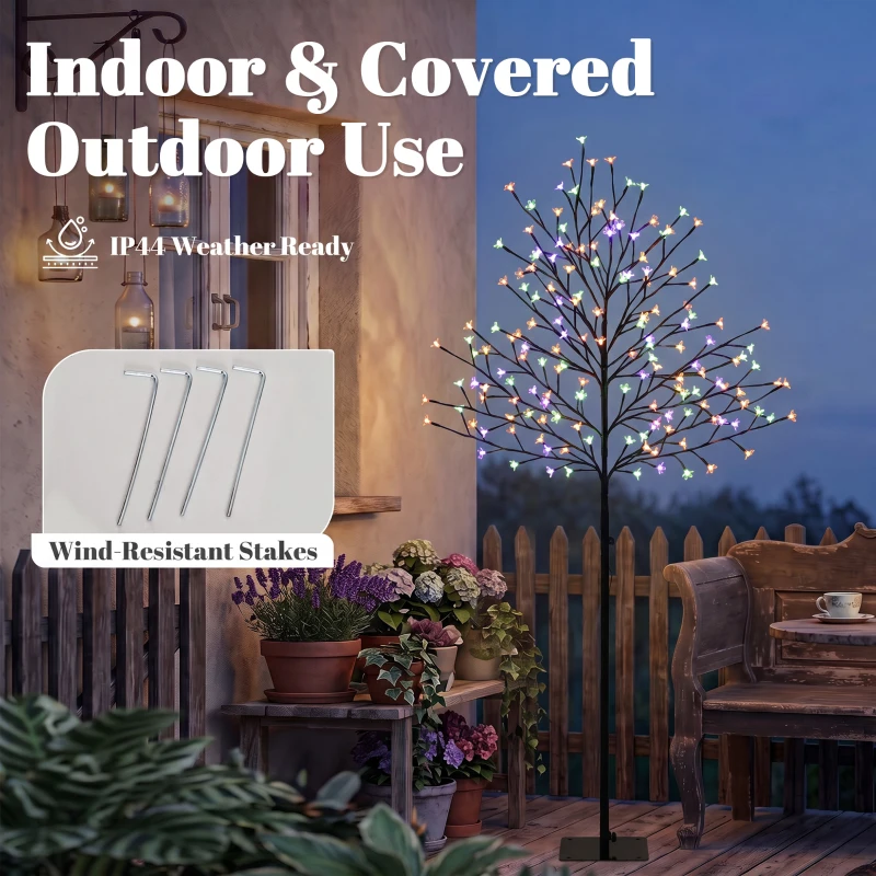 HOMCOM Arbre lumineux 150cm Cerisier Artificiel Lumineux  160 LED et 16 Branches Flexibles, Décoration Intérieure et Extérieure