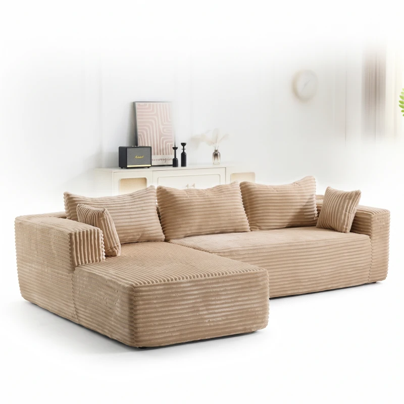 Modulares L‑Ecksofa mit Chaiselongue, platzsparendes, minimalistisches Design, tiefes Sitzgefühl, 279x179x83 cm, Beige
