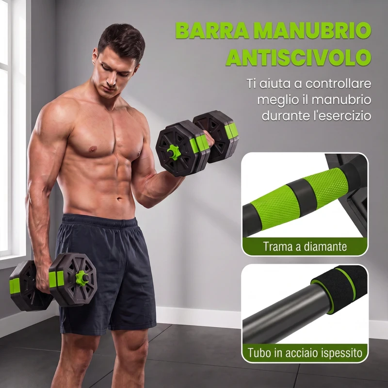 SPORTNOW Set Pesi Palestra 6 in 1 Multifunzione da 25kg Totali in Plastica e Sabbia, 125x18x18 cm, Verde