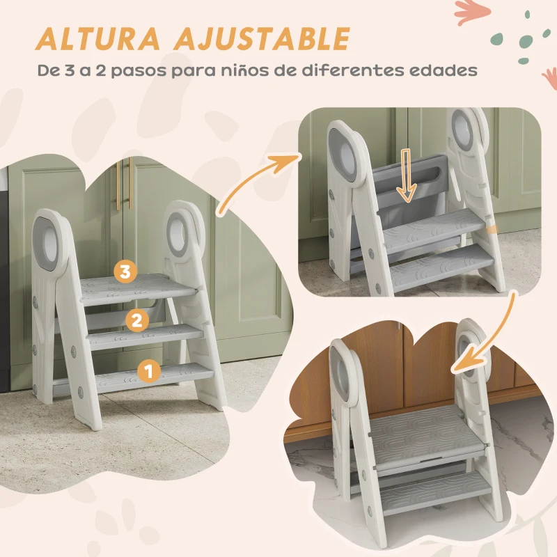 AIYAPLAY Foldable and Adjustable Kids Step Stool with Handle, Non-Slip, Grey