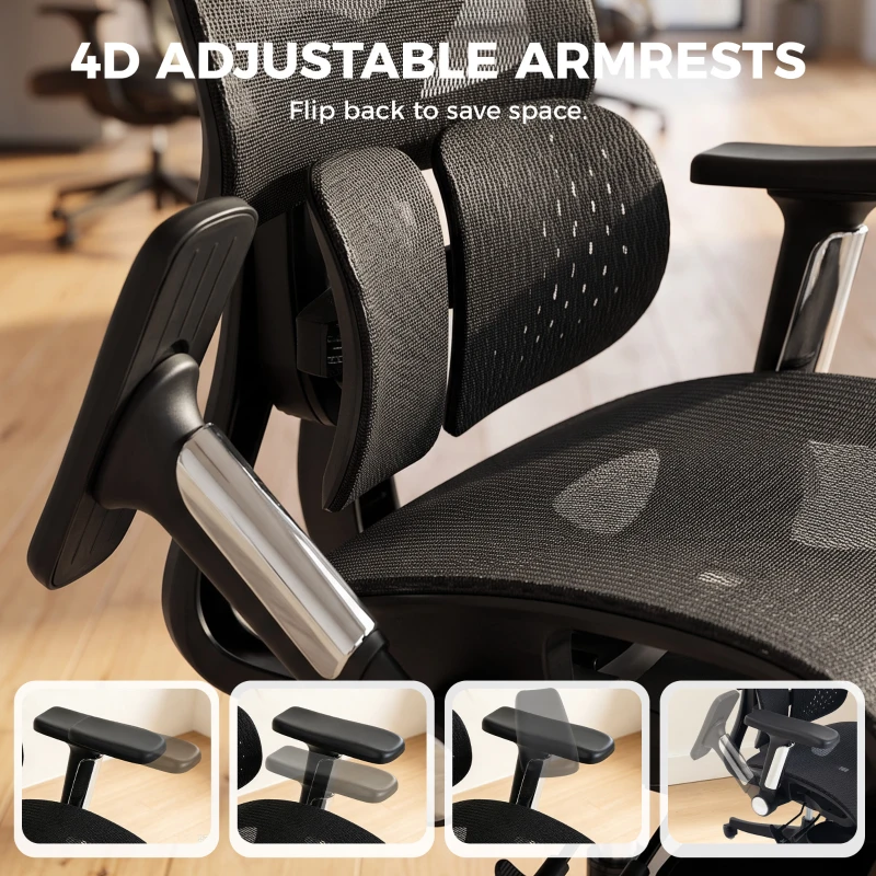 HOMCOM Ergonomic Office Chair with Lumbar Support, Mesh Reclining Desk Chair with Footrest, Adjustable High Back, Black