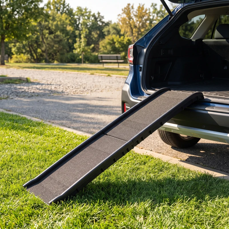 PawHut Rampa para Cães 155 cm para Carro, Dobrável com Pega, Ângulo Ajustável, Preto