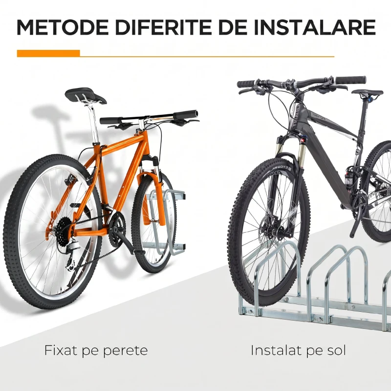 HOMCOM Suport de parcare pentru 6 biciclete din otel, 179x33x27 cm, argintiu