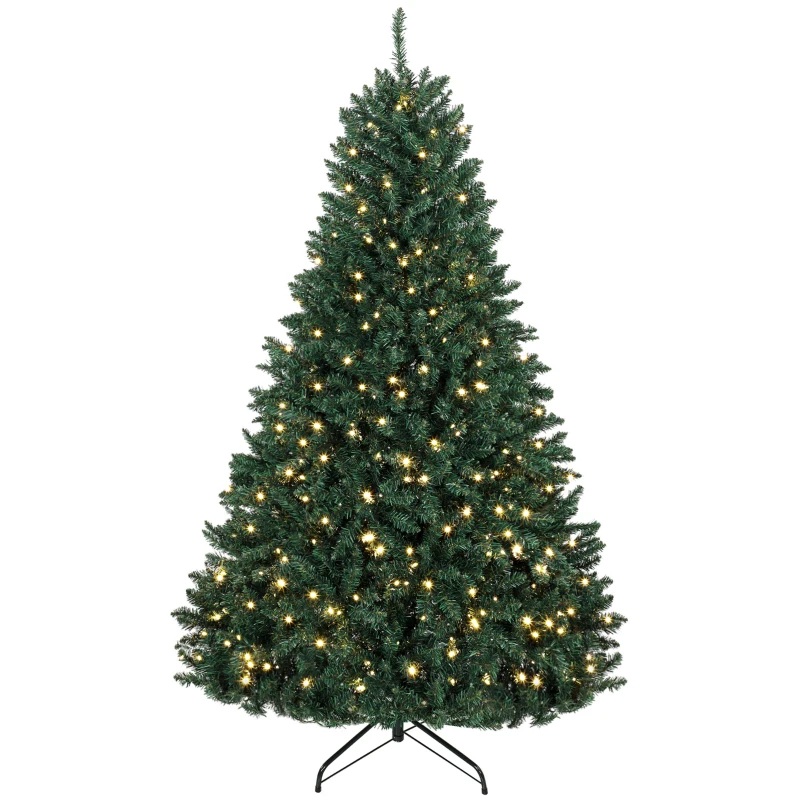 HOMCOM Kerstboom met 550 warmwitte leds, 1494 takpunten, brandvertragend, kunststof/metaal, 180 x 112 cm, groen