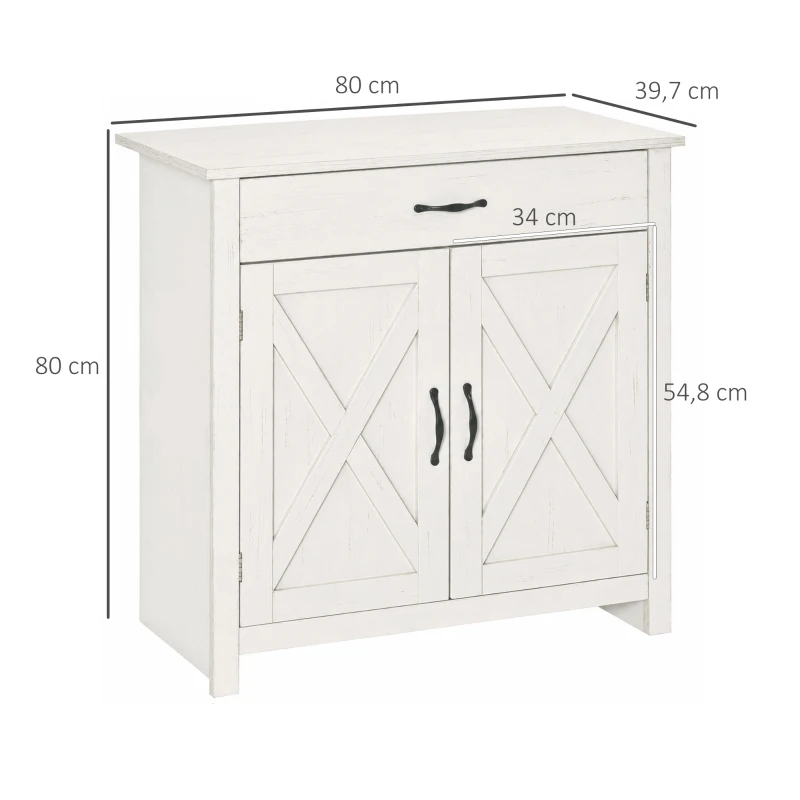 HOMCOM Aparador de Cocina con Cajón 2 Puertas y Estante Interior Mueble Auxiliar Decorativo 80x39,7x80 cm Blanco Lavado