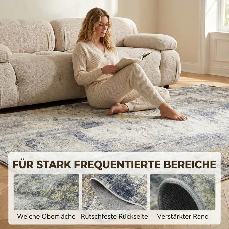 HOMCOM Vloerkleed van polyester met modern artistiek patroon, wasbaar, grijs