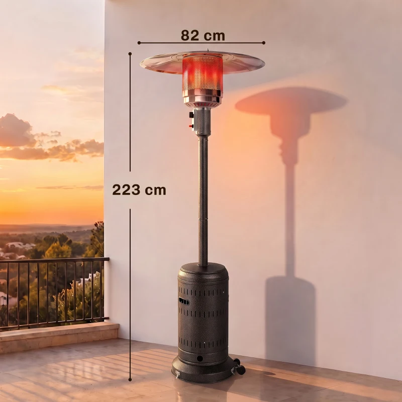 Outsunny Chauffage Extérieur Terrasse Portable 13 kW, Niveaux de Chauffe Réglables, Anti-Basculement, 82x82x223cm, Marron Foncé