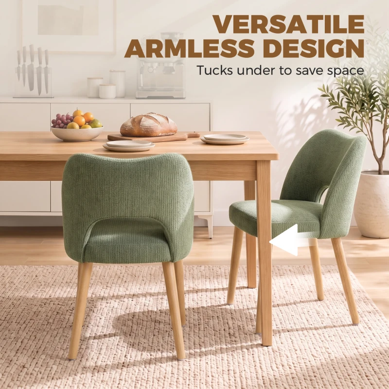 HOMCOM Dining Chairs Set Upholstered Kitchen Chenille Tool Free Assembly Rubberwood Legs, Green