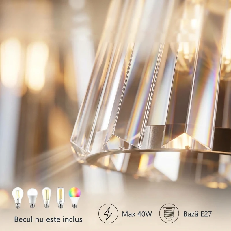 HOMCOM Plafonieră LED din Cristal cu 3 Lumini, Dulii E27, fără Becuri, pentru Living, Argintie