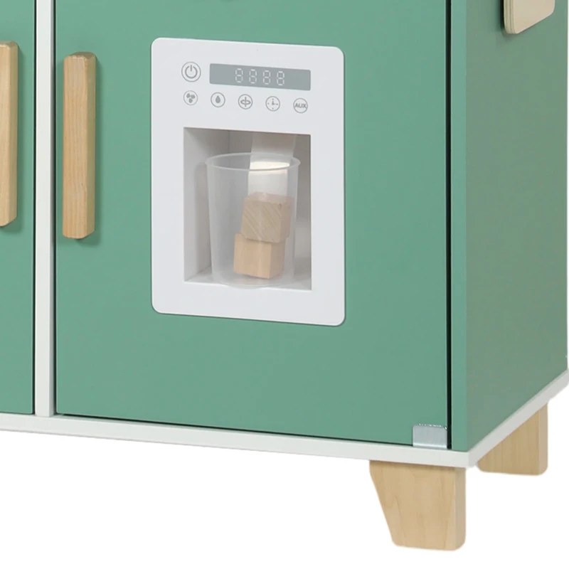 AIYAPLAY Cuisine Enfant en Bois 19 Accessoires, Cafetière, Machine à Glaçons, Micro-Ondes, Placard, 3-6 Ans, 61x27x79,7cm, Vert