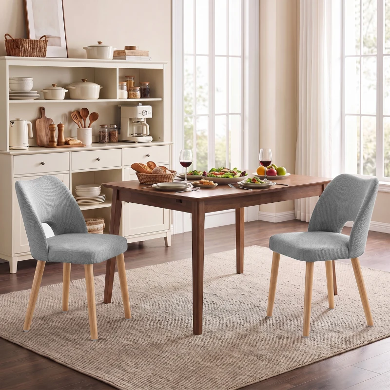 HOMCOM Dining Chairs Set Upholstered Kitchen Chenille Tool Free Assembly Rubberwood Legs, Grey
