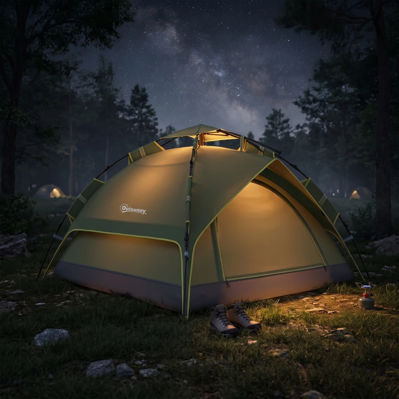 Outsunny Tente de camping tente pop up légère 2-3 pers. - 2 grandes portes - 210 x 210 x 140 cm fibre verre polyester