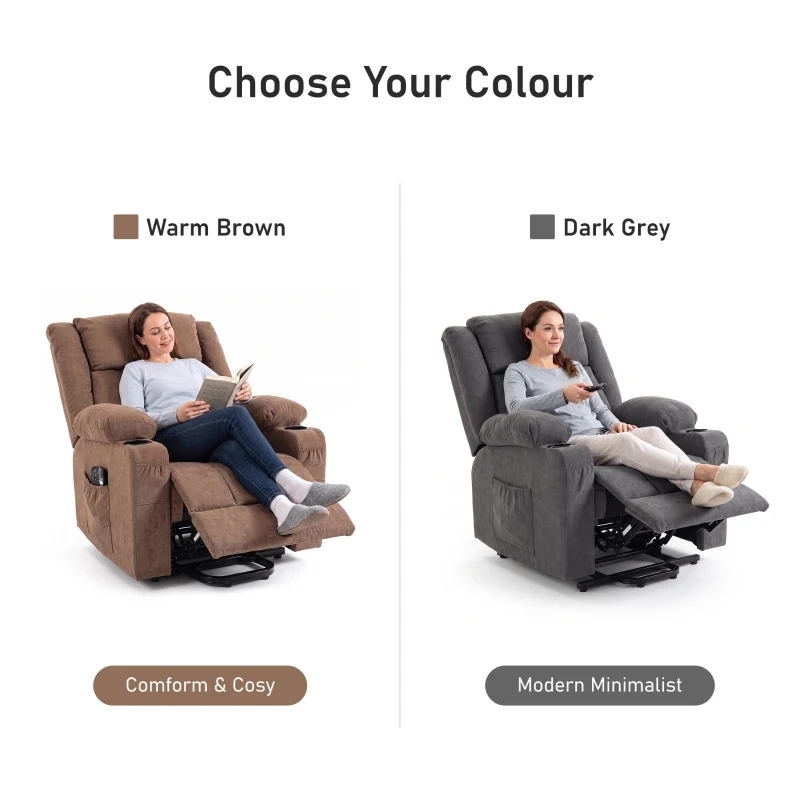 HOMCOM Dual Motor Recliner Chair, 55° Electric Lift Chair for Elderly, Recliner Armchair with Massage and Heat, Brown