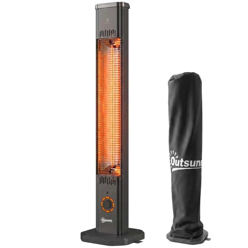 Outsunny 2000 W Electric Infrared Patio Heater with Cover, Free Standing/Wall Mounted IP65 Outdoor Garden Heater, Black