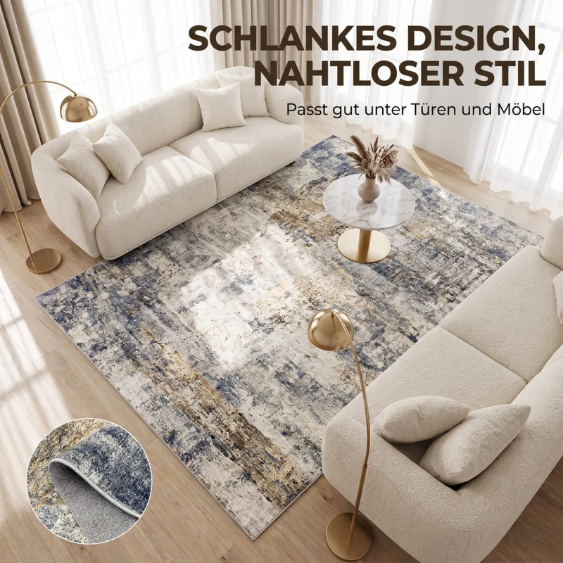 HOMCOM Vloerkleed van polyester met modern artistiek patroon, wasbaar, grijs