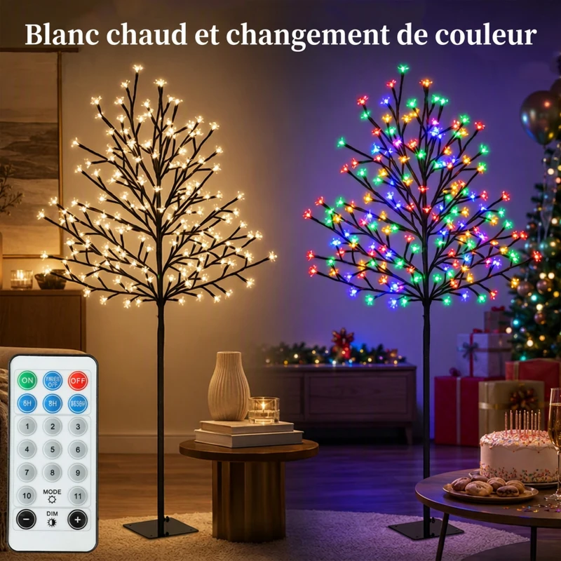 HOMCOM Arbre lumineux 150cm Cerisier Artificiel Lumineux  160 LED et 16 Branches Flexibles, Décoration Intérieure et Extérieure