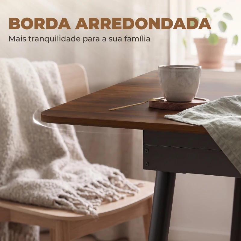 HOMCOM Mesa de Jantar Extensível para 4-6 Pessoas Estilo Industrial Cantos Arredondados 130-160x85x75 cm Nogueira