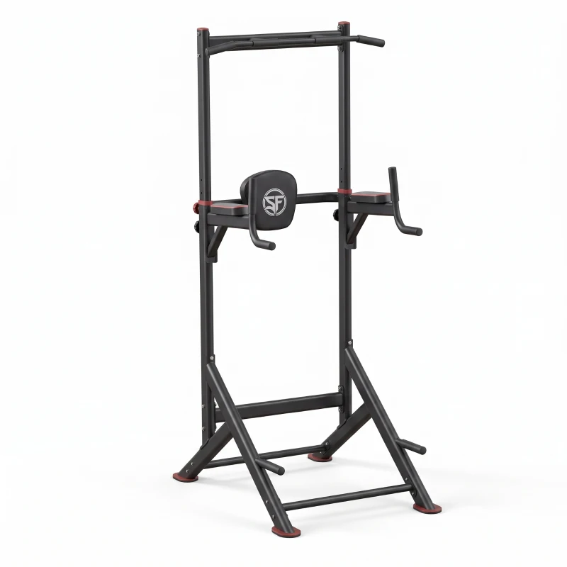 Power Tower Stazione per Dip, Barra per Trazioni, base a doppio triangolo, multifunzionale, 107,4x81,3x235 cm, Nero