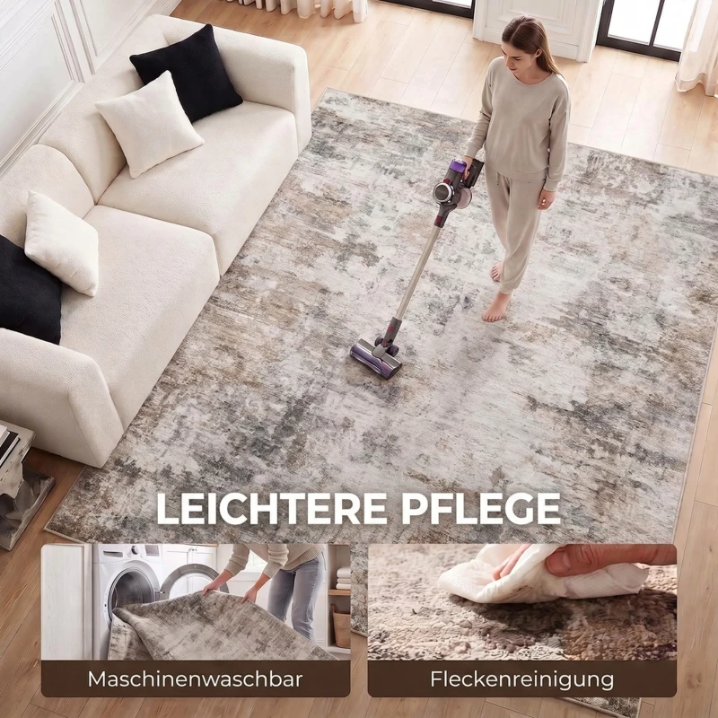 HOMCOM Vloerkleed van polyester met modern artistiek patroon, wasbaar, bruin