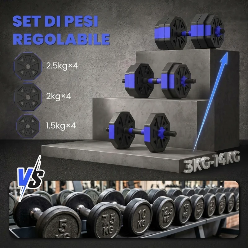 SPORTNOW Set Pesi da Palestra 6 in 1 in Plastica e Sabbia Utilizzabile come Kettlebell Manubri Bilanciere Supporto Blu