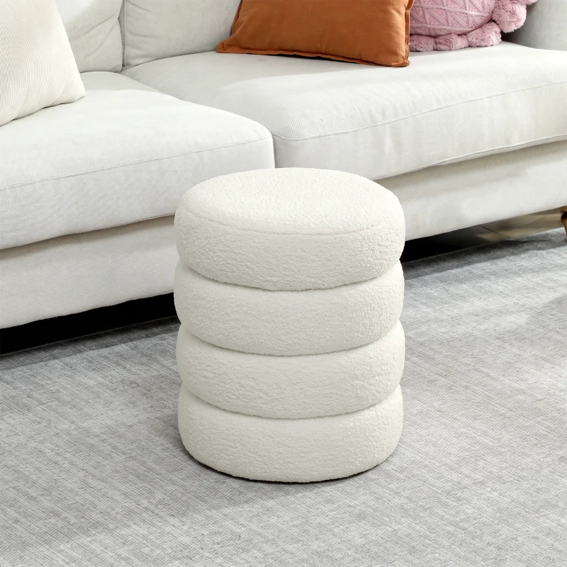 HOMCOM Hocker, rund, Teddyfleece, bis 120kg, Φ40x45H cm, Weiß