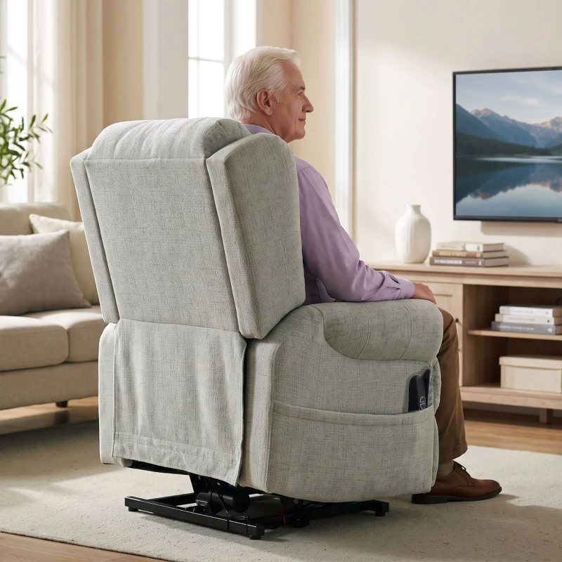 HOMCOM Riser Recliner Chair with Massage and Heat, Chenille Electric Power Lift Recliner Chair, Light Grey