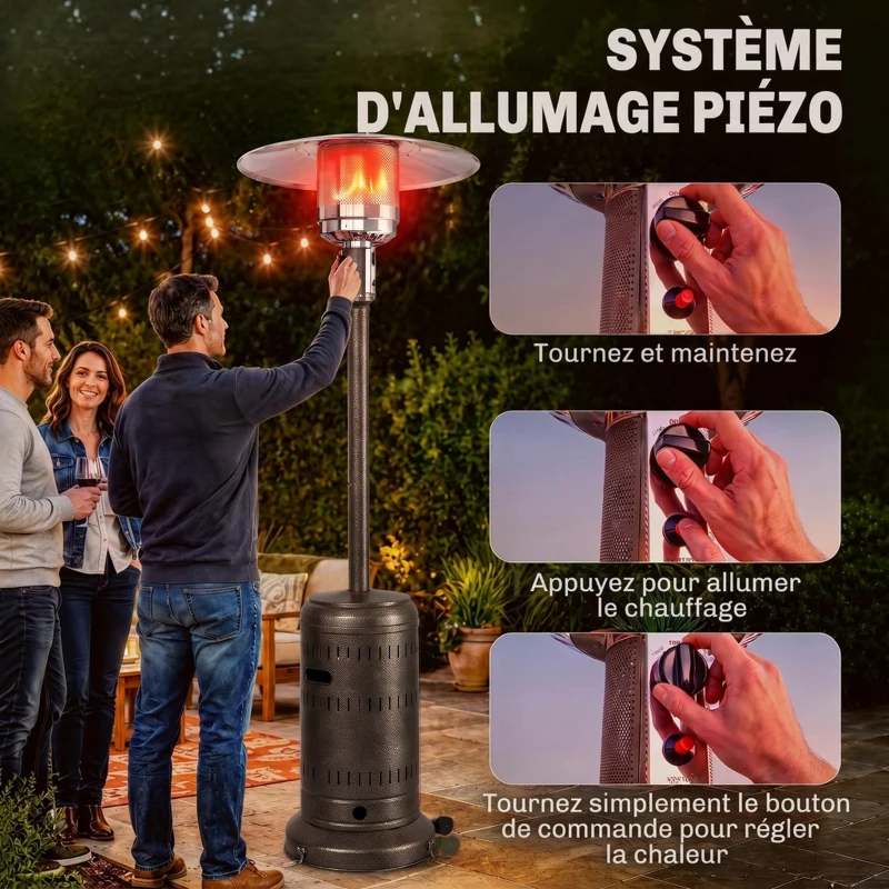 Outsunny Chauffage Extérieur Terrasse Portable 13 kW, Niveaux de Chauffe Réglables, Anti-Basculement, 82x82x223cm, Marron Foncé